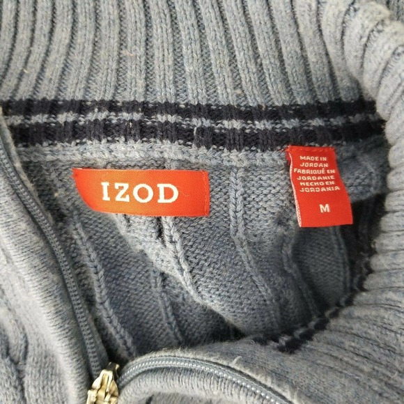 Izod Mens Blue Cable Knit 1/4 Zip Pullover Sweater M - Picture 9 of 11